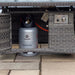 Mid Ulster Garden Centre Amalfi dark grey rattan dining set gas firepit storage compartment with Calor gas cylinder