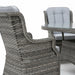 Mid Ulster Garden Centre Amalfi grey rattan dining chair with high winged back and plush grey seat cushions