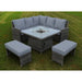 Mid Ulster Garden Centre Amalfi dark grey rattan corner dining set with an integrated glass-protected firepit table.