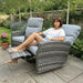 Mid Ulster Garden Centre Amalfi recliner sofa chair in grey weave with plush cushions on a garden patio.