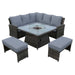 Mid Ulster Garden Centre Amalfi dark grey rattan corner dining set with integrated glass-protected firepit and cushions