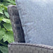 Mid Ulster Garden Centre Amalfi corner sofa detail showing grey synthetic rattan weave and comfortable fabric cushion