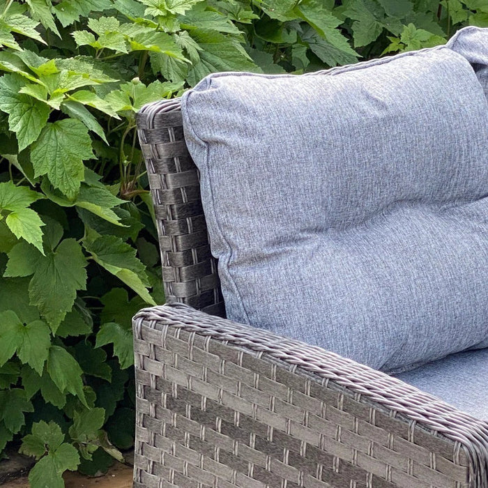 Mid Ulster Garden Centre Amalfi dark grey synthetic rattan garden sofa with plush grey weatherproof cushions