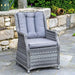 Mid Ulster Garden Centre Bali grey synthetic rattan dining chair with plush grey cushions on a stone patio