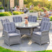 Mid Ulster Garden Centre Bali 6-seat grey synthetic rattan dining set with round glass table and cushioned high-back chairs