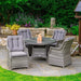 Mid Ulster Garden Centre Bali 4-seat grey synthetic rattan dining set with round glass-top table and cushioned chairs.