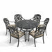 Mid Ulster Garden Centre Bramblecrest Venice 6-seater bronze cast aluminium dining set with ornate scrollwork chairs