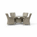 Mid Ulster Garden Centre Hampton 4-seat light brown synthetic rattan dining set with round glass table and cushions.