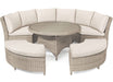 Mid Ulster Garden Centre Kettler Palma round wicker sofa set in oyster with stone cushions and glass-top table