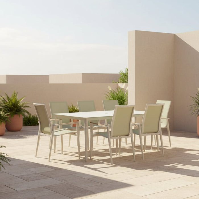 Bramblecrest Sofia Rectangle XL Table with 6 or 8 Armchairs, Parasol & Base Set - Green