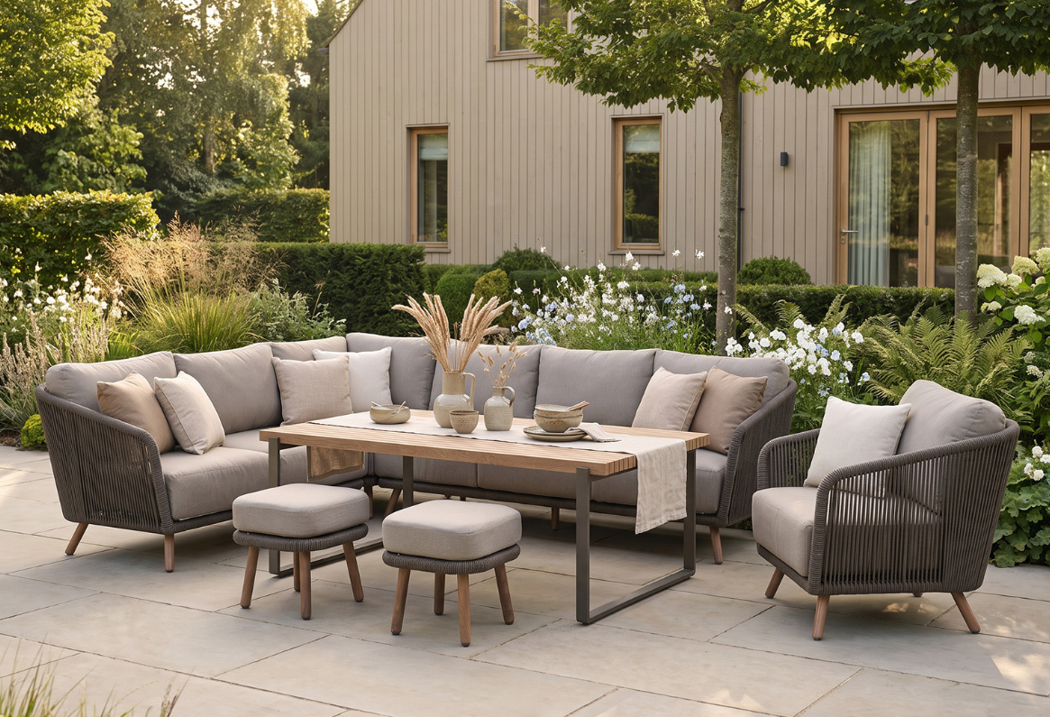 Hartman Silva Rectangular Corner Sofa Set in Nickel / Chai