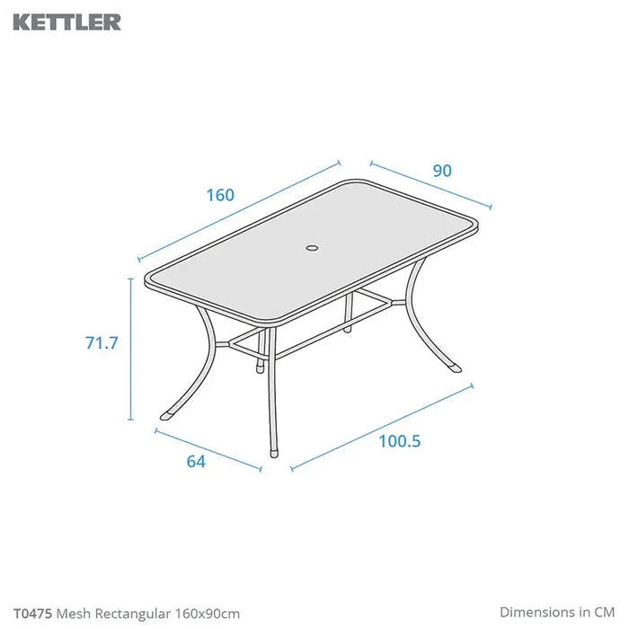 Kettler Caredo 6 Seat Complete Rectangle Dining Set inc Parasol & Cushions