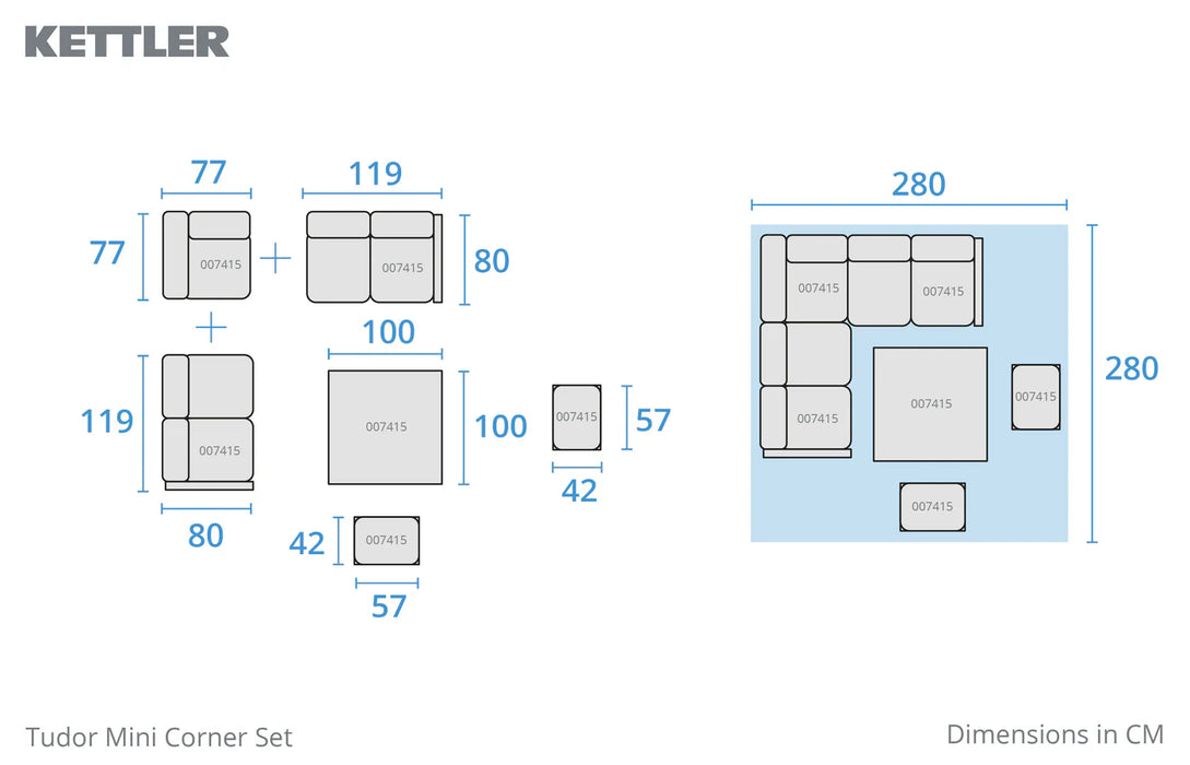 Kettler Tudor Mini Corner Set with 2 Footstools and Square High/Low Table