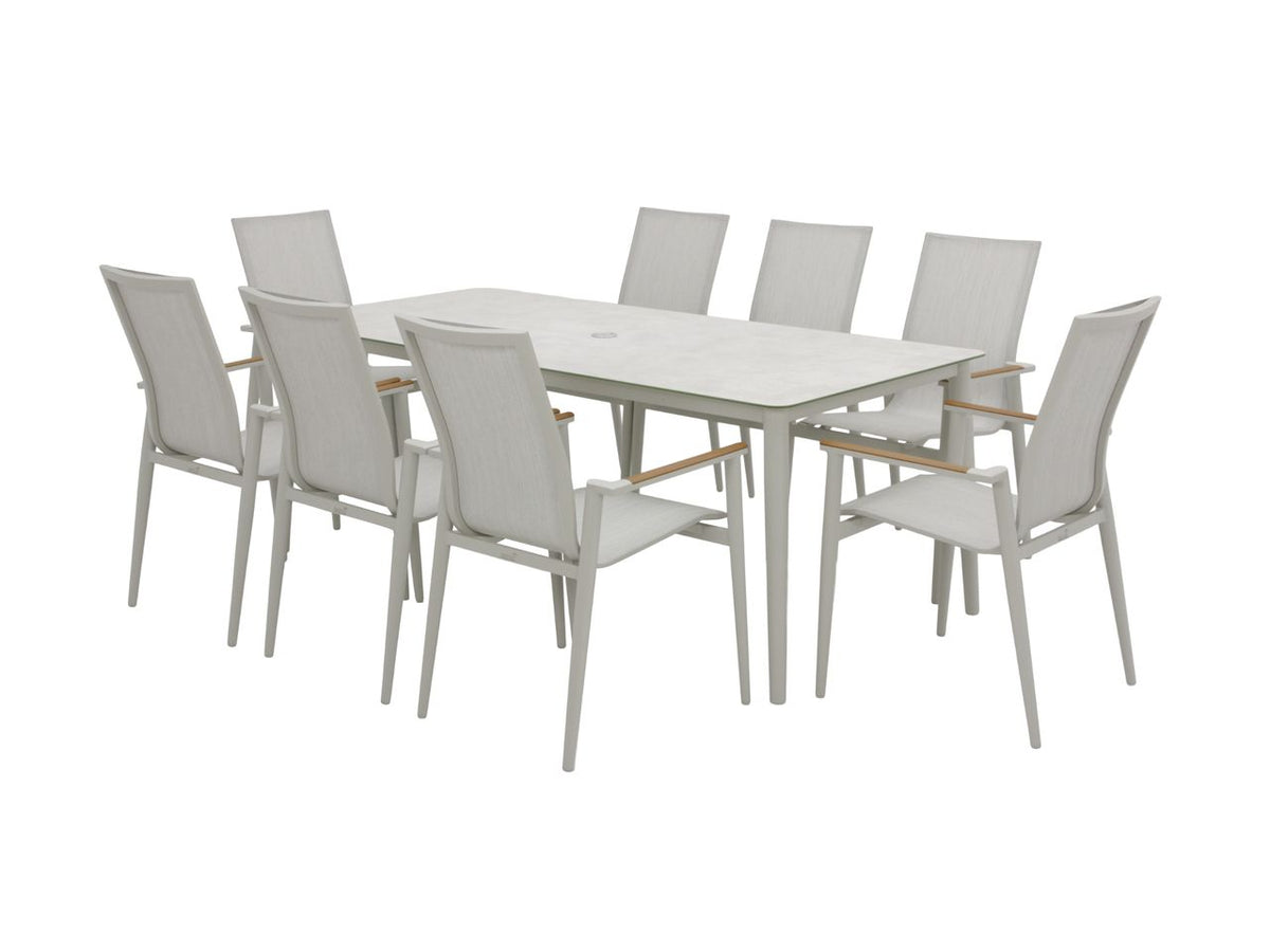 Bramblecrest Sofia Rectangle Table with 8 Armchairs, Parasol & Base Set - Grey