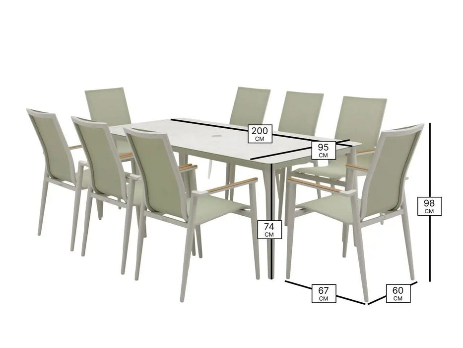 Bramblecrest Sofia Rectangle XL Table with 6 or 8 Armchairs, Parasol & Base Set - Green