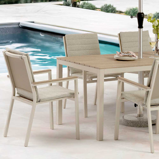 Bramblecrest Zurich 6 Seat Dining Set in Mocha with Rectangular Table, 3m Parasol & Base