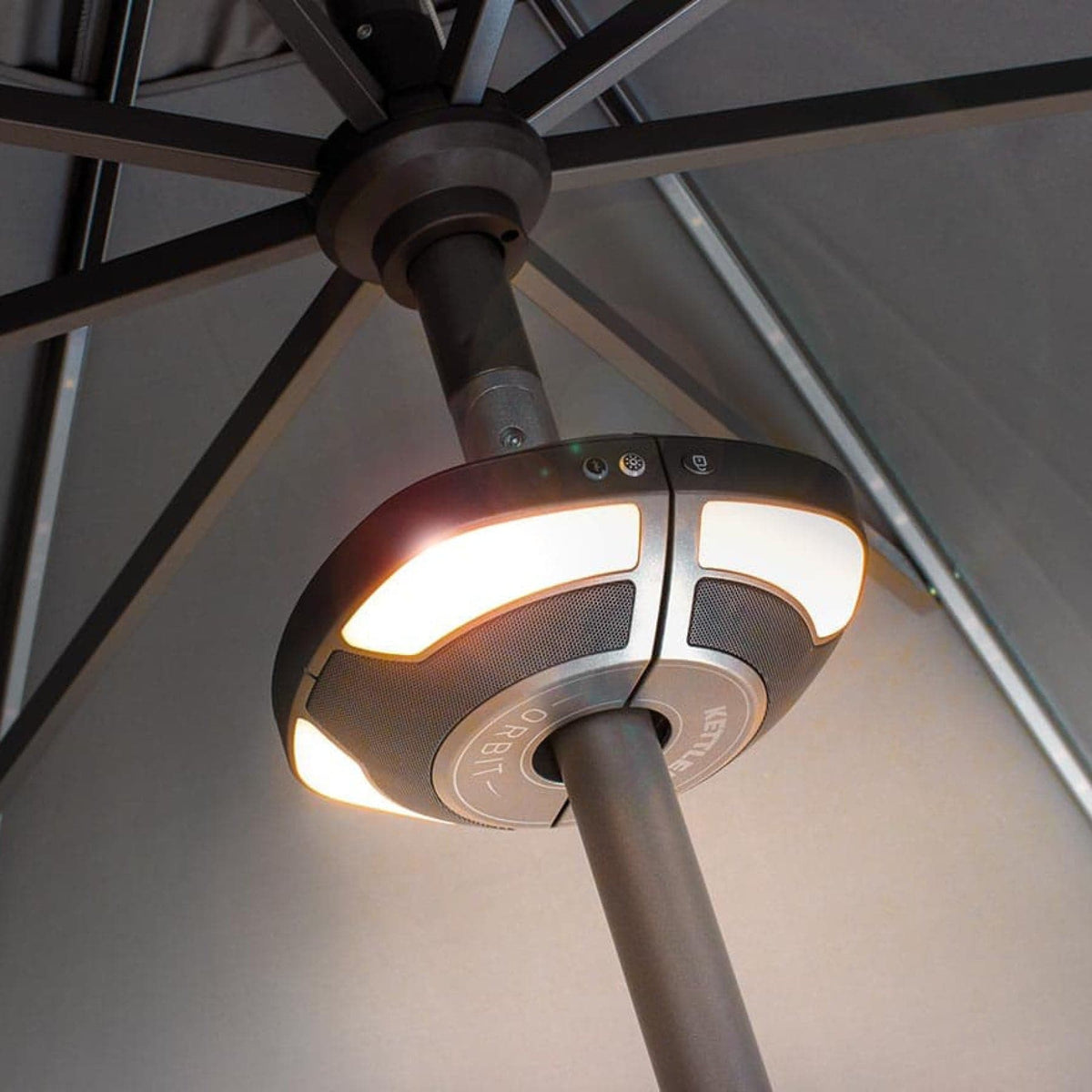 Kettler Garden Furniture Accessories Kettler 3.5m LED Free Arm Large Parasol Grey Frame, Taupe Canopy, LED's and Bluetooth Speaker