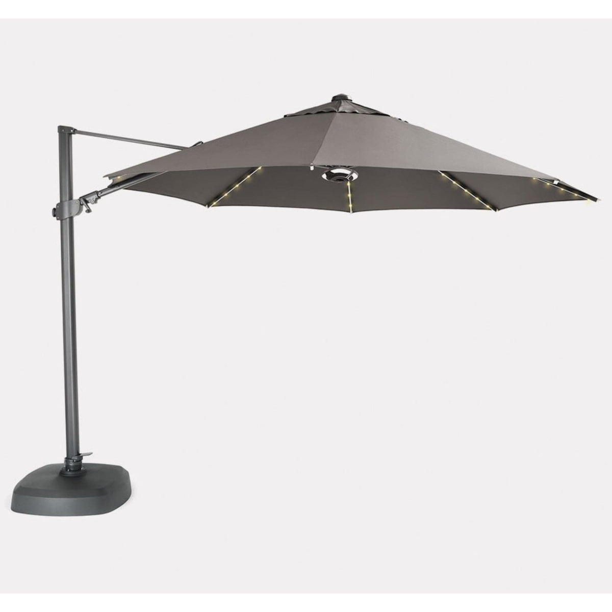 Kettler Garden Furniture Accessories Kettler 3.5m LED Free Arm Large Parasol Grey Frame, Taupe Canopy, LED's and Bluetooth Speaker