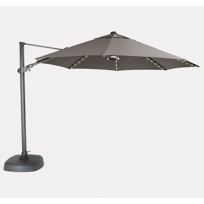 Kettler Garden Furniture Accessories Kettler 3.5m LED Free Arm Large Parasol Grey Frame, Taupe Canopy, LED's and Bluetooth Speaker