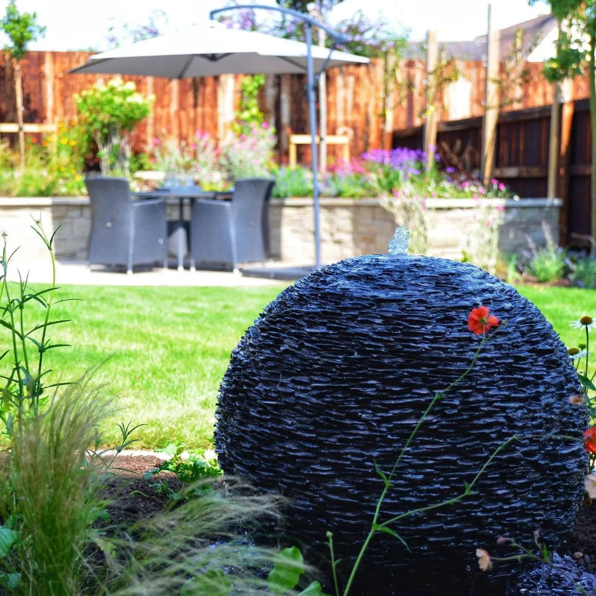 Grey Planet Slate Sphere Garden Water Feature - 30cm Diameter (sphere only)