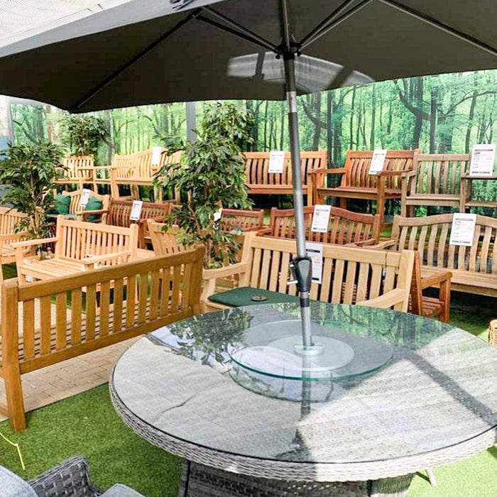 Alexander Rose Garden Furniture Accessories Alexander Rose Aluminium Round Parasol with Tilt and Crank 2.7m Diameter - Ecru, Forest Green or Grey