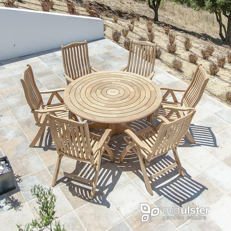 Alexander Rose Garden Furniture Alexander Rose Roble Bengal Round 6 Seater Set - Ascot Recliner Chairs