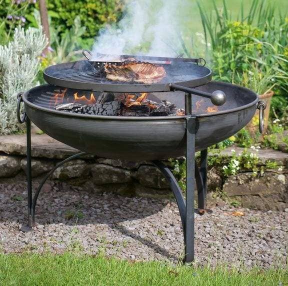 Firepits UK BBQ's and Firepits Plain Jane Garden Fire Pit with Swing Arm BBQ - various sizes from 60cm - 90cm diameter