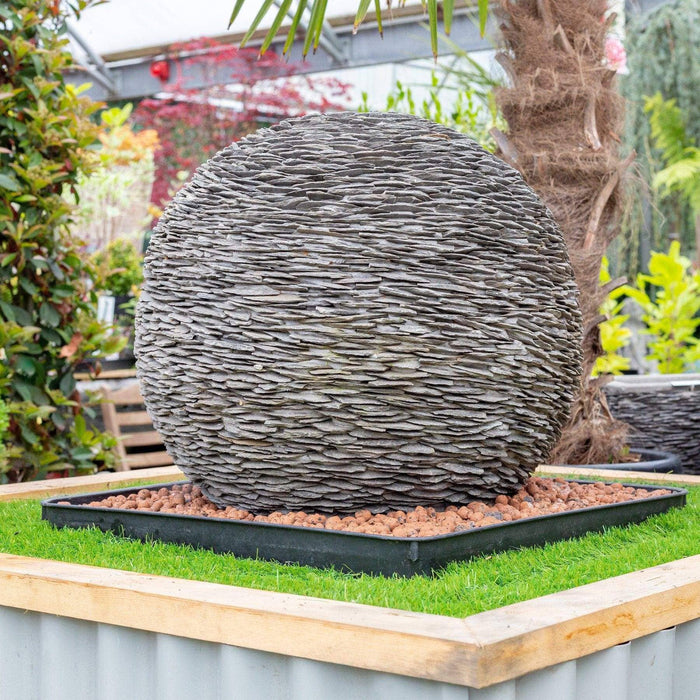 Mid Ulster Garden Centre Water Feature Grey Planet Slate Sphere Garden Water Feature - 50cm Diameter