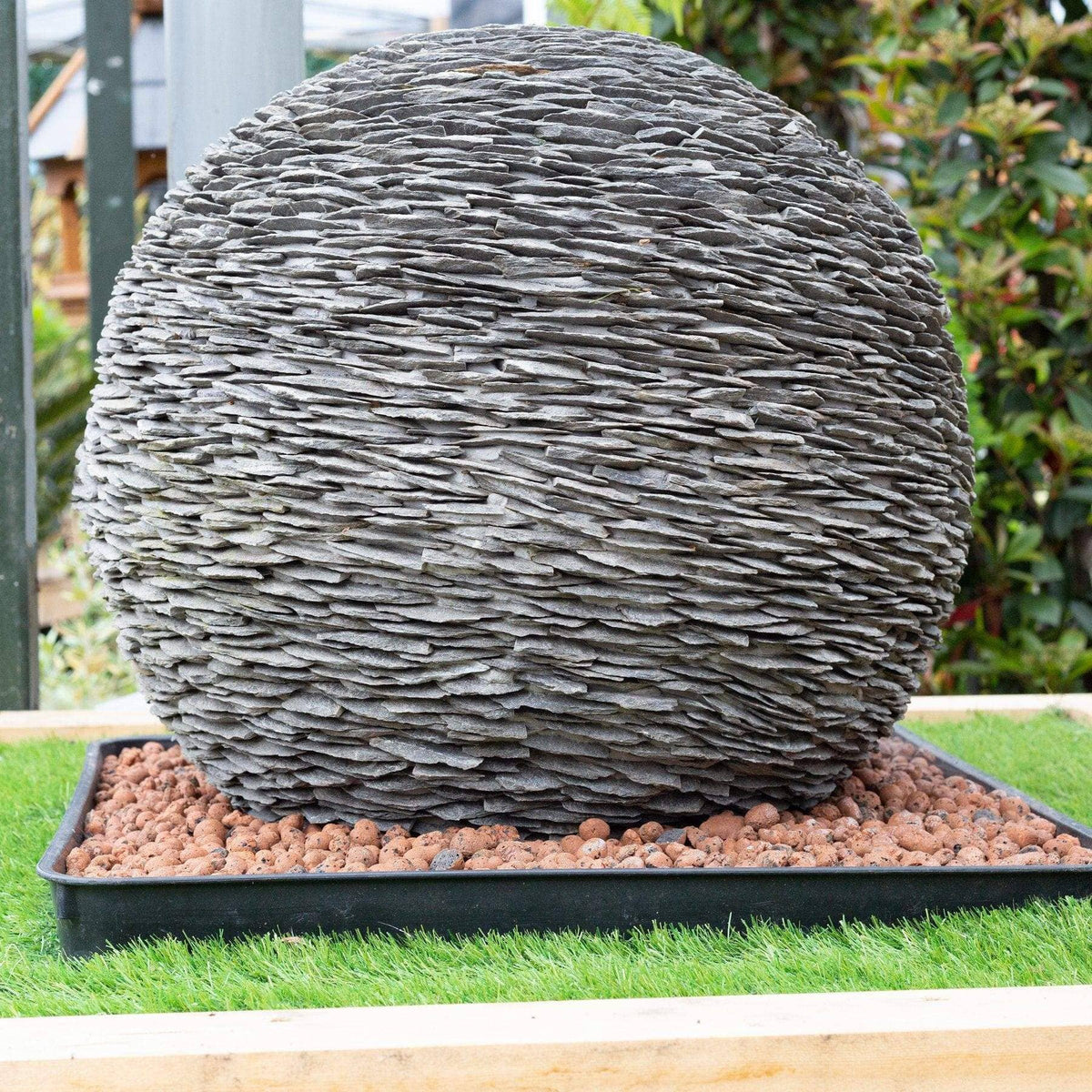 Mid Ulster Garden Centre Water Feature Grey Planet Slate Sphere Garden Water Feature - 50cm Diameter
