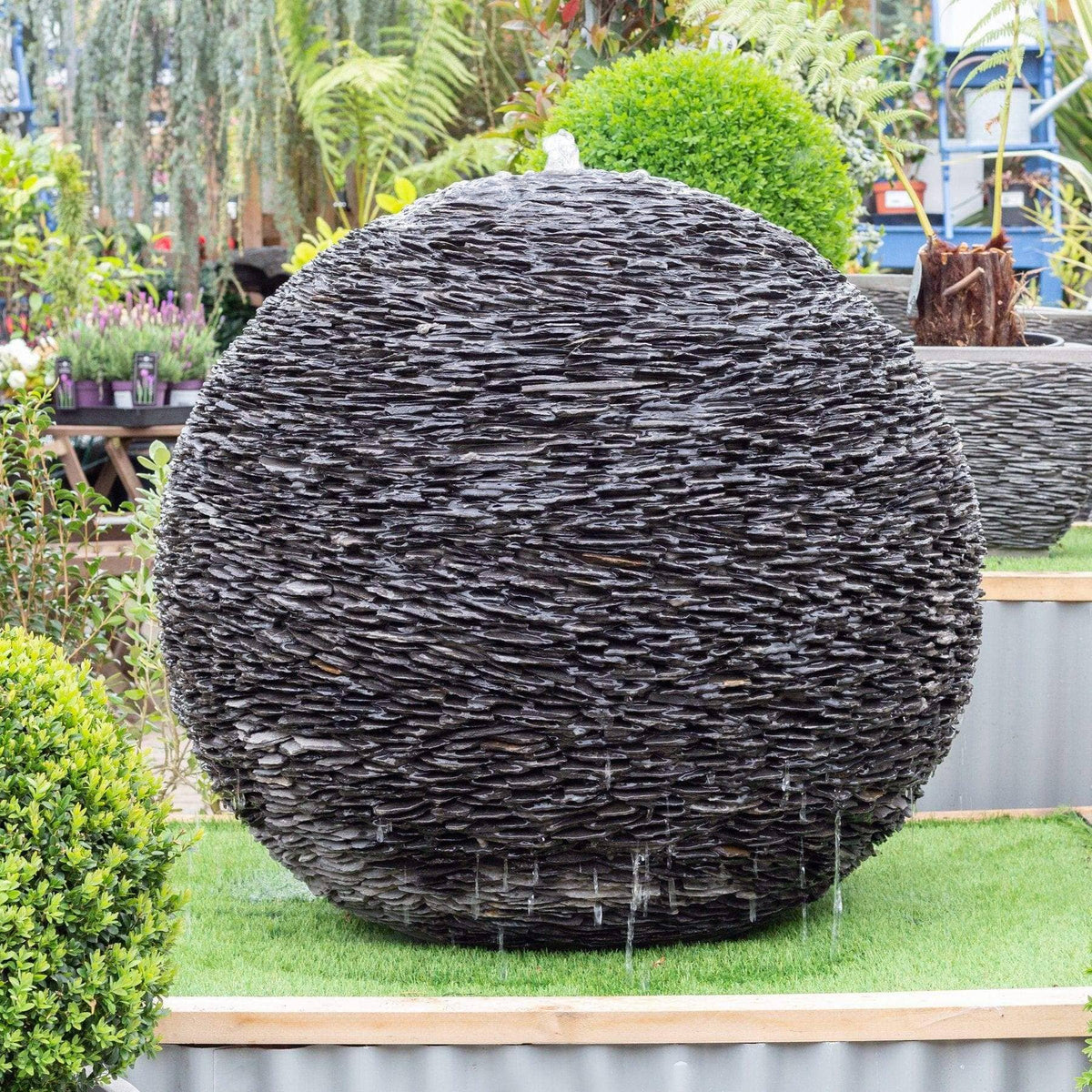 Mid Ulster Garden Centre Water Feature Grey Planet Slate Sphere Garden Water Feature - 90cm Diameter