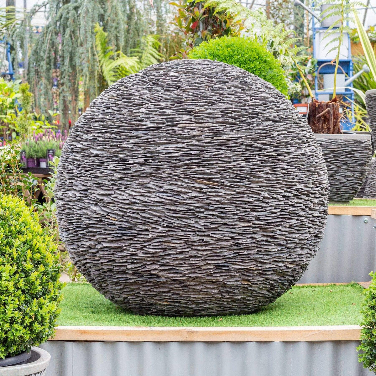 Mid Ulster Garden Centre Water Feature Grey Planet Slate Sphere Garden Water Feature - 90cm Diameter