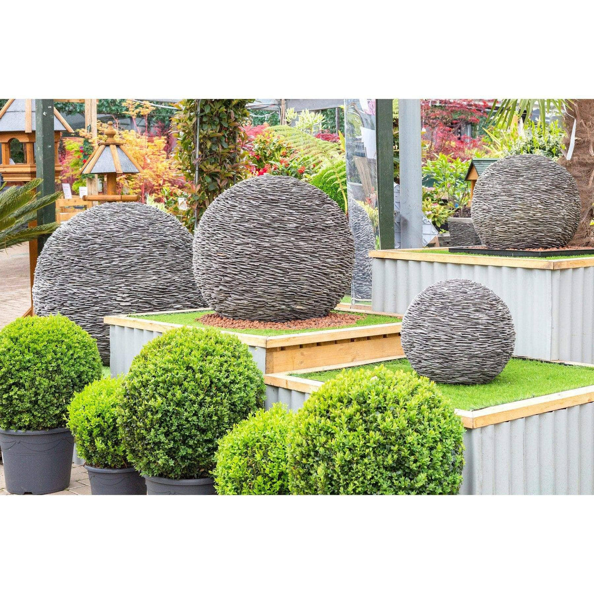 Mid Ulster Garden Centre Water Feature Grey Planet Slate Sphere Garden Water Feature - 50cm Diameter