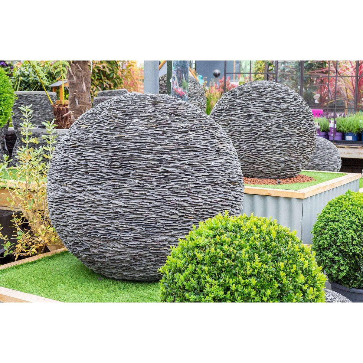 Mid Ulster Garden Centre Water Feature Grey Planet Slate Sphere Garden Water Feature - 90cm Diameter