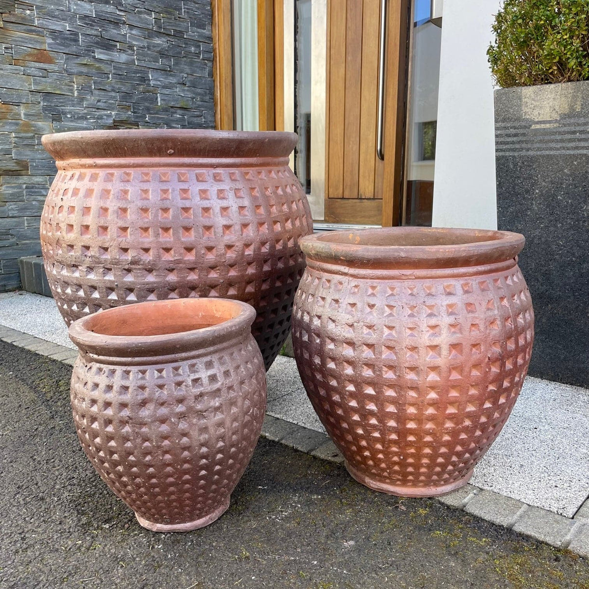 Brown High Fired Clay Diamond Garden Planters