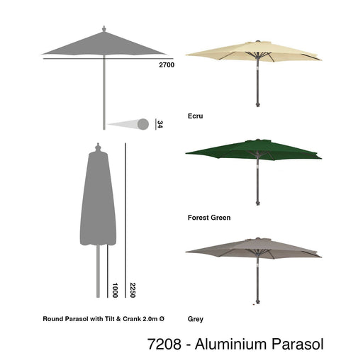 Alexander Rose Garden Furniture Accessories Alexander Rose Aluminium Round Parasol with Tilt and Crank 2.7m Diameter - Ecru, Forest Green or Grey