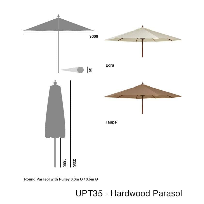 Alexander Rose Garden Furniture Accessories Taupe / No Alexander Rose Hardwood Round Luxury Sun Parasol with Pulley 3.5m Dia