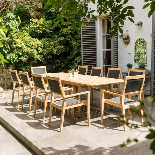 Alexander Rose Garden Furniture Alexander Rose Roble Extending Large Garden Table & 10 Stacking Armchairs