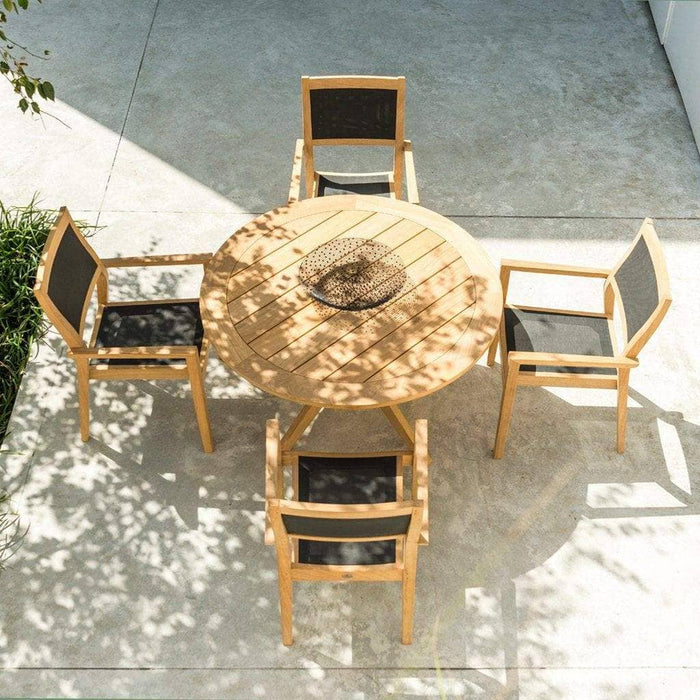 Alexander Rose Garden Furniture Alexander Rose Roble Cross Base Wooden Garden Table with Stacking Sling Armchairs