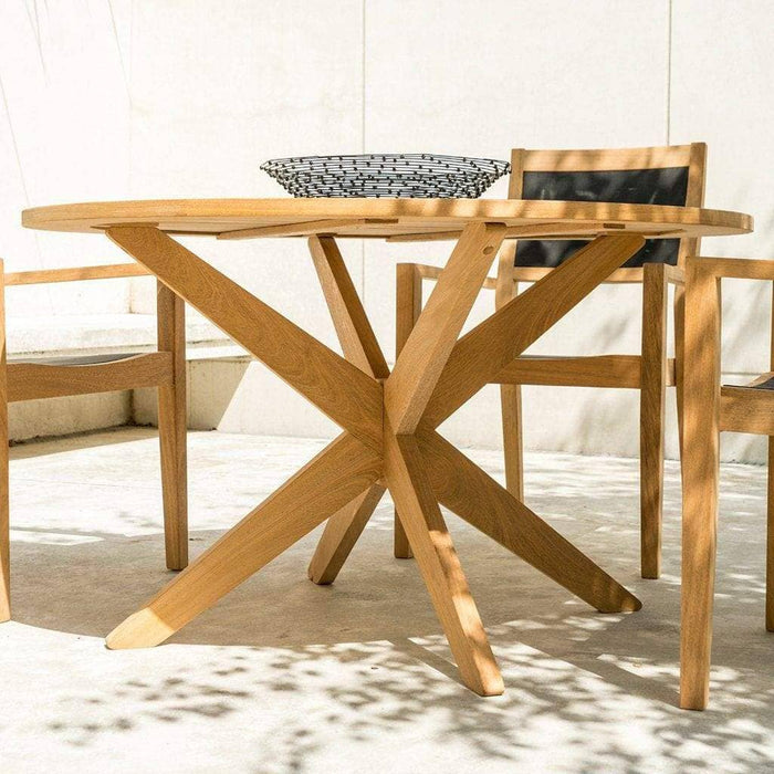 Alexander Rose Garden Furniture Alexander Rose Roble Cross Base Wooden Garden Table with Stacking Sling Armchairs