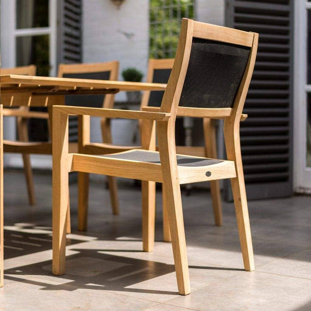 Alexander Rose Garden Furniture Alexander Rose Roble Extending Large Garden Table and 8 Charcoal Sling Stacking Armchairs