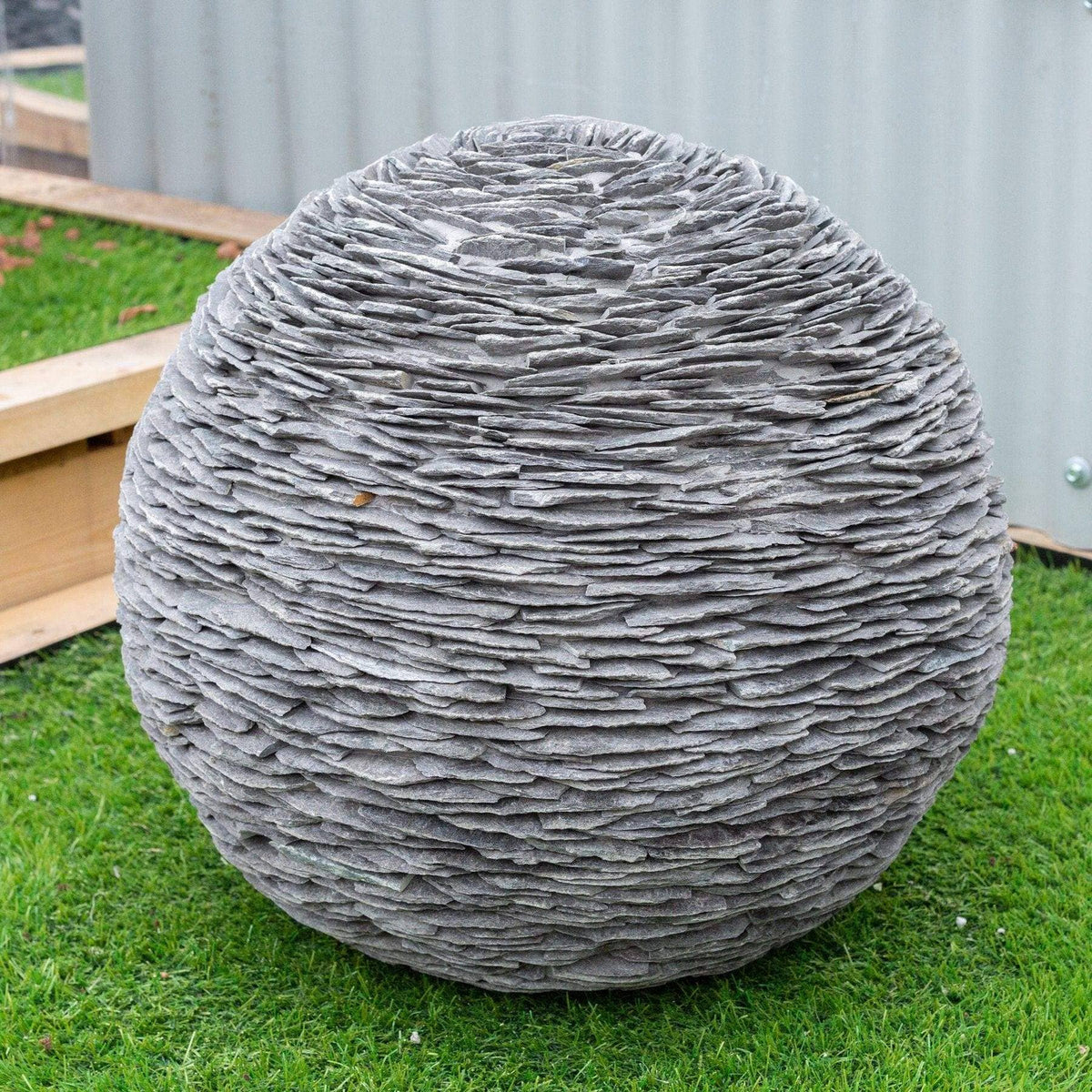 Mid Ulster Garden Centre Water Feature Grey Planet Slate Sphere Garden Water Feature - 40cm Diameter