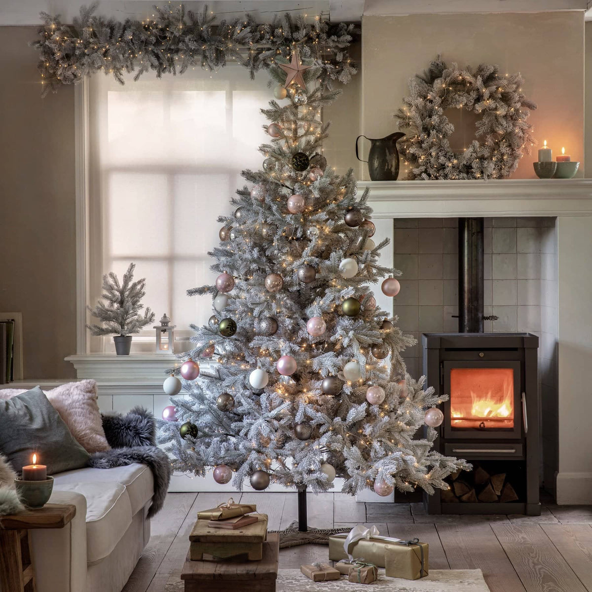 Kaemingk Everlands Grandis Fir Frosted Christmas Tree 7ft / 210cm Decorated Second Option