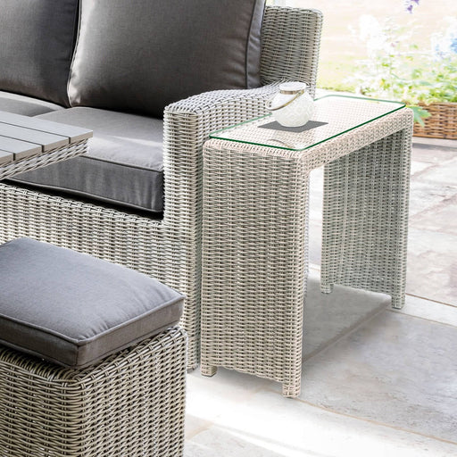 Kettler Garden Furniture Kettler Palma Wicker Glass Top Side Table In White Wash