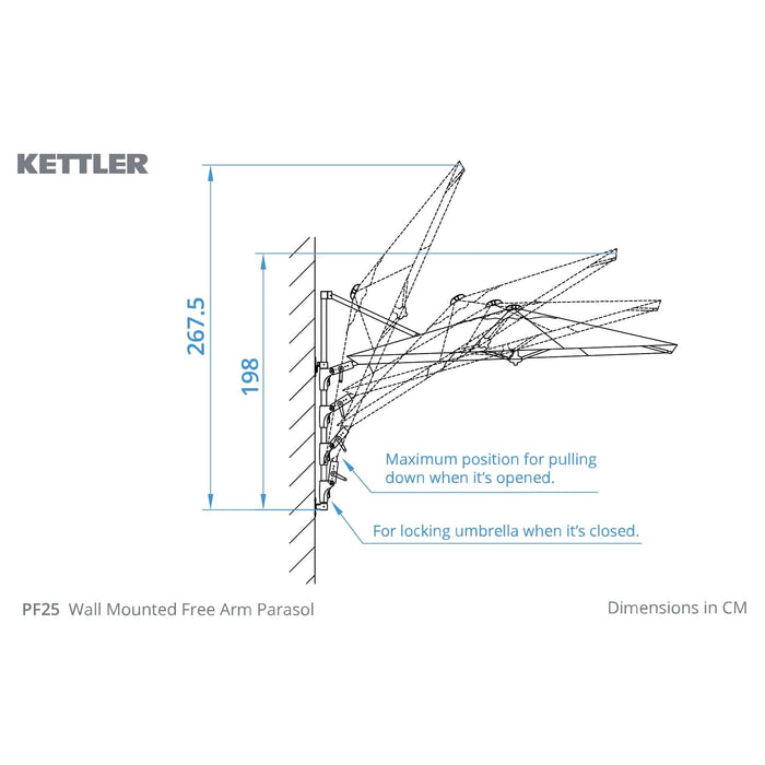 Kettler Garden Furniture Accessories Kettler 2.5m Wall Mounted Free Arm Parasol