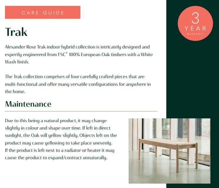 Alexander Rose Trak Oak Bench UK Ireland
