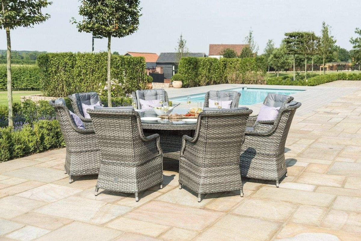 Mercer Garden Furniture Amalfi High Back 8 Seat Grey Rattan Outdoor Dining Set