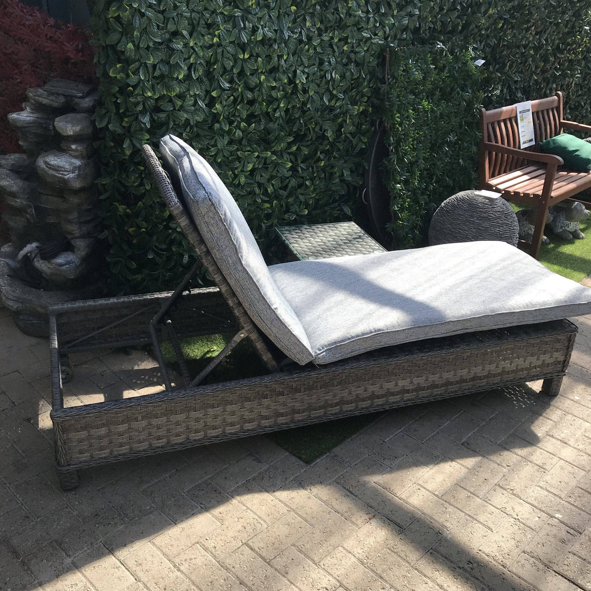 Mercer Garden Furniture Amalfi Sun Lounger Rattan Bed with Side Table