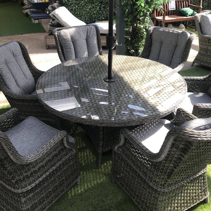 Mercer Garden Furniture Amalfi High Back 6 Seat Grey Rattan Outdoor Dining Set